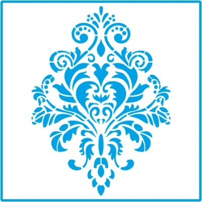 Padrão decorativo azul com motivos florais e arabescos