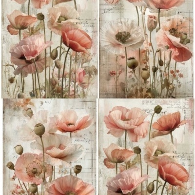 Painéis decorativos com flores cor-de-rosa em fundo texturizado