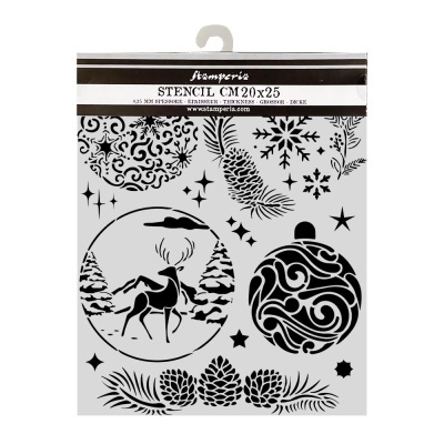 Stencil plástico com desenhos natalícios em preto da Stamperia, 20x25 cm