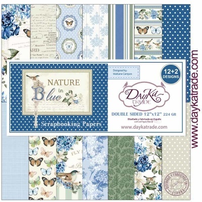 Papéis para scrapbooking 'Nature Blue' da Dayka Trade, vários padrões azuis e verdes