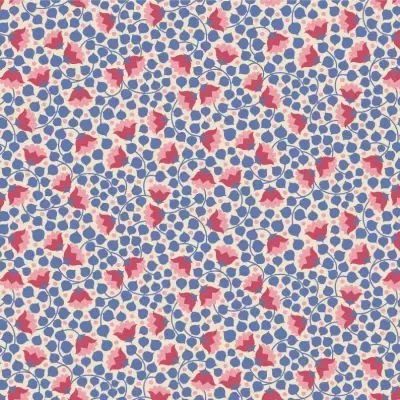 Padrão têxtil branco com pontos azuis e manchas rosa