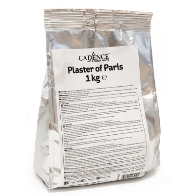Embalagem prateada de Plaster of Paris de 1 kg da marca Cadence com etiqueta branca e texto preto