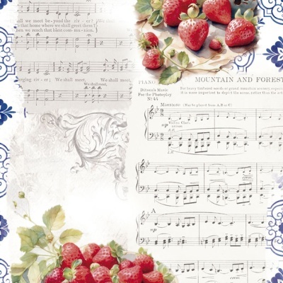 Papel decorativo vintage com morangos e partituras