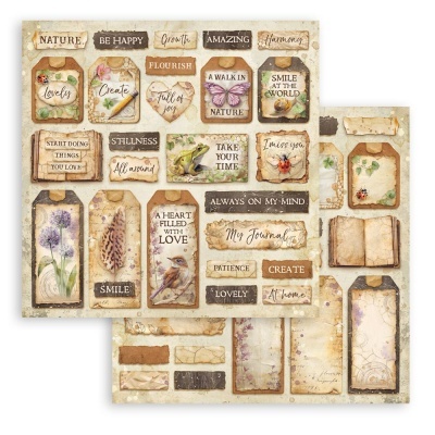 Etiquetas de papel vintage com textos motivacionais e ilustrações naturais