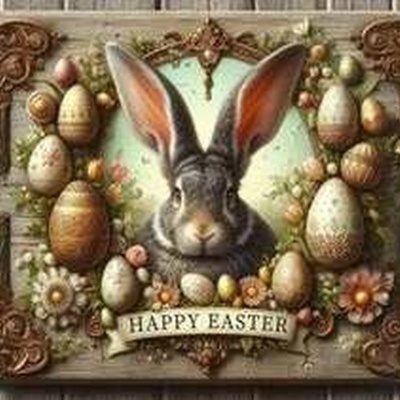 Decoração de Páscoa com coelho e ovos ornamentais