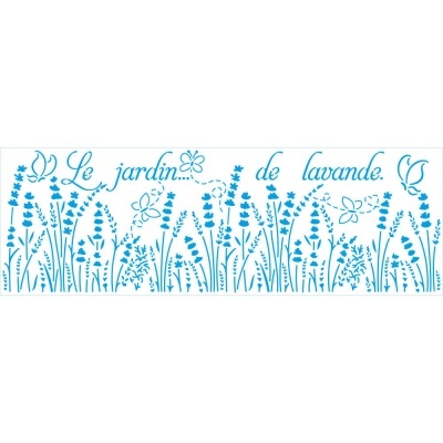 Adesivo decorativo azul com flores de lavanda e texto Le jardin de lavande