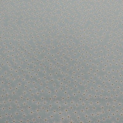 Tecido azul claro com padrão repetido de estrelas douradas