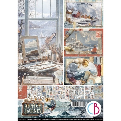 Bloco de papel criativo com ilustrações de arte e paisagens em várias cores e texturas