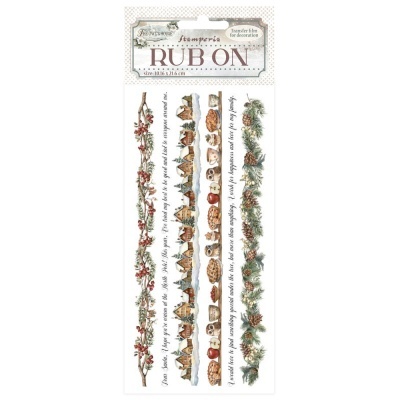 Conjunto de rub on decorativos com temas de natureza e casas de madeira