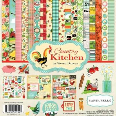 Conjunto de papel decorativo Country Kitchen com padrões de fazenda e autocolantes