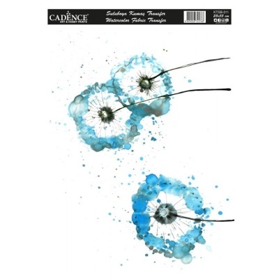 Estampa de três flores azuis aguarela com caules pretos em fundo branco