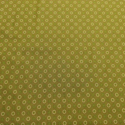 Tecido verde-oliva com padrão de círculos brancos
