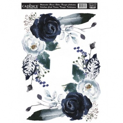 Papel para decoupage CADENCE com flores azuis e brancas e folhas verdes