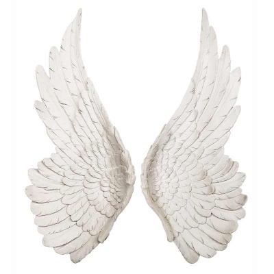 Par de asas decorativas brancas com textura de penas