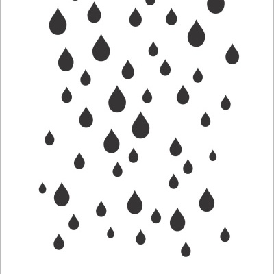 Stencil com padrão de gotas pretas em fundo branco e número 408.