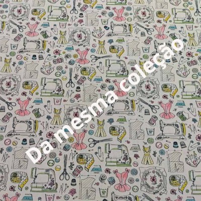 Tecido com padrão de costura em fundo branco e marca de água