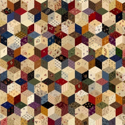 Padrão têxtil com cubos tridimensionais em vários tons e padrões