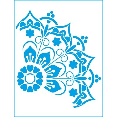 Estêncil decorativo azul padrão floral em fundo branco