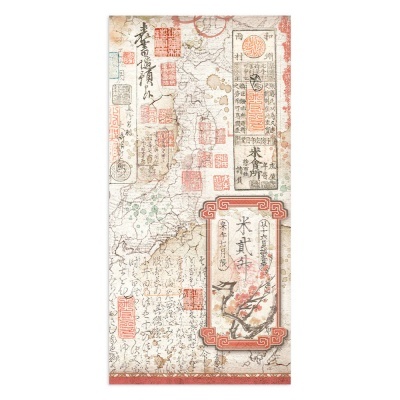 Toalha com padrão de mapa antigo e caracteres japoneses em vermelho e preto