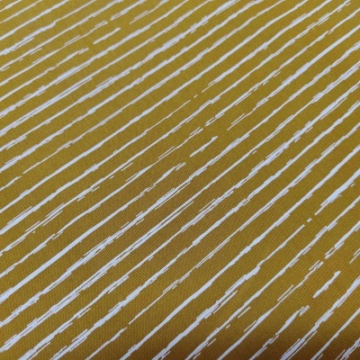 Tecido amarelo mostarda com riscas brancas irregulares