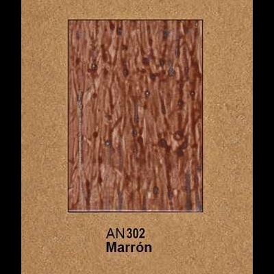 Mostra uma amostra de cor castanha com textura amadeirada e código AN302