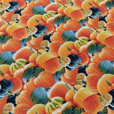 tecido com padrão de abóboras coloridas