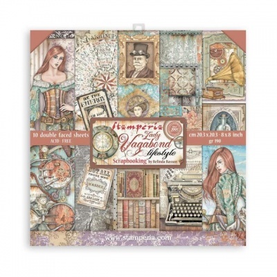 Folhas de scrapbooking Stamperia Lady Vagabond Lifestyle com design vintage e cores neutras