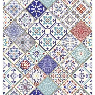 Tapete retangular com padrão de azulejos decorativos coloridos