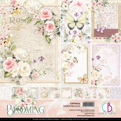 Papel decorativo floral com rosas e borboletas, tons pastéis e padrões vintage