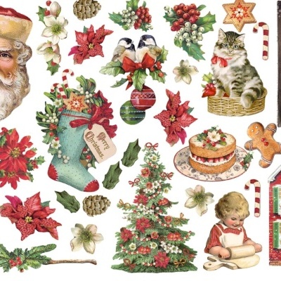 Elementos natalícios ilustrados coloridos com temas tradicionais do Natal