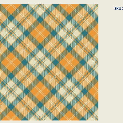 Padrão xadrez laranja, branco, azul e bege com 'SKU 2900446' no canto superior direito