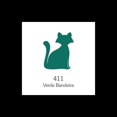 Desenho de gato verde com texto 411 Verde Bandeira