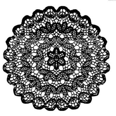 Toalha redonda preta de renda com padrão floral