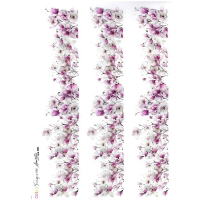 Faixas decorativas verticais com padrão de flores brancas e rosas