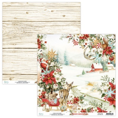 Papel decorativo de Natal com padrão de paisagem de inverno e madeira clara
