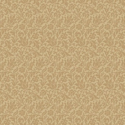 Papel de parede bege com padrão floral e arabescos em tons castanhos claros