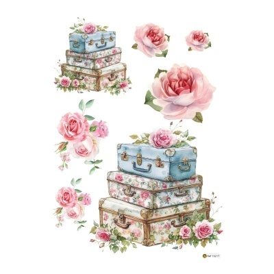 Ilustração de malas florais com rosas cor-de-rosa