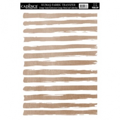 Folha de tecido para transferência CADENCE com riscas castanhas e embalagem com texto