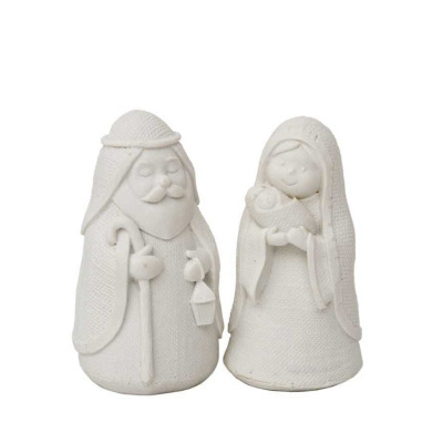 Figuras decorativas brancas de cerâmica de presépio com personagens tradicionais