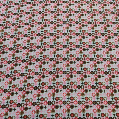 pano tecido padrão círculos castanhos rosa vermelho fundo branco