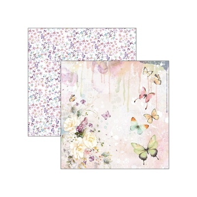 Folha dupla face para scrapbooking com flores e borboletas coloridas