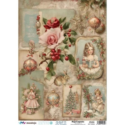 Papel decorativo natalício com ilustrações vintage em tons pastel