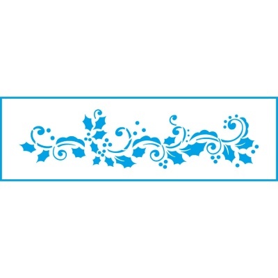 Tira decorativa azul com folhas e arabescos em fundo branco