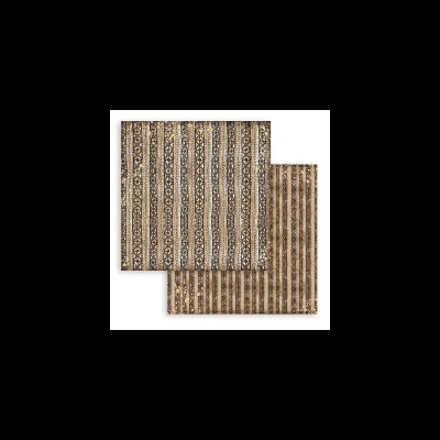 Tecido estampado com padrões verticais em castanho e bege