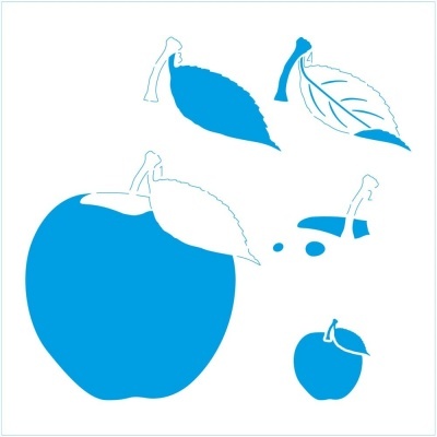 Silhuetas azuis de maçãs e folhas sobre fundo branco