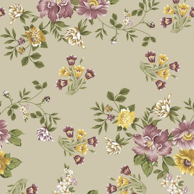 Pano ou papel de parede com padrão floral colorido em fundo bege claro