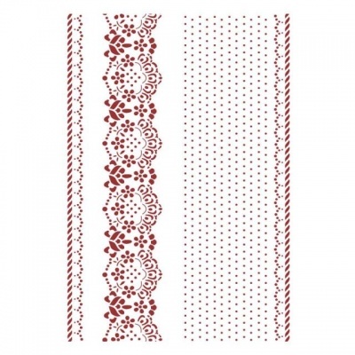 Padrões verticais em vermelho com renda e bolinhas sobre fundo branco