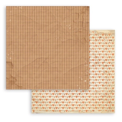 Papel decorativo com corações vermelhos e padrão xadrez marrom