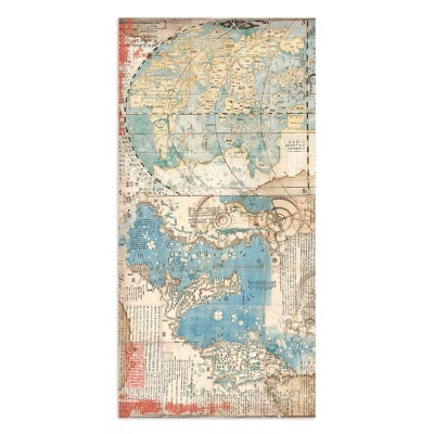 Mapa vintage com dois círculos e áreas azuis representando água