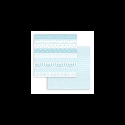 Papeis decorativos quadrados em azul claro e branco com padrões geométricos